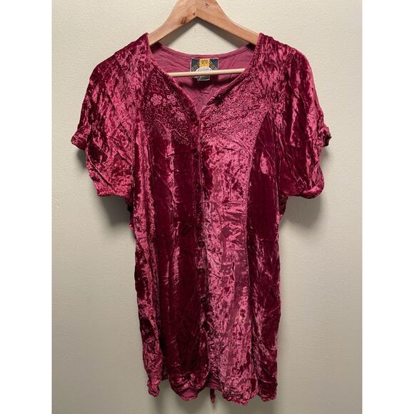 Vintage Womens Tunic Large Red Velvet Embroidered Whimsigoth Boho Witchy 90s - Picture 1 of 7